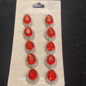 Boutique 9 Red Teardrop Crystal Earrings with Clear Accents